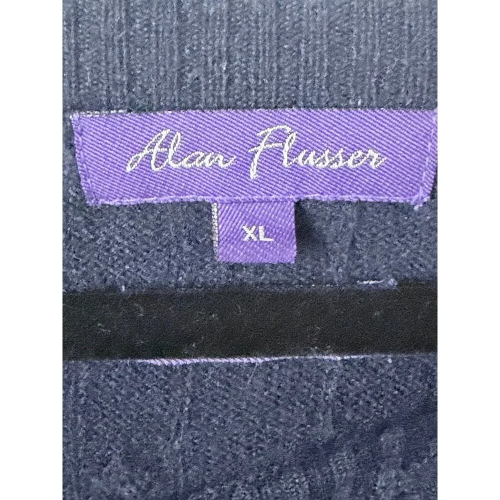 Alan‎ Flusser Wool Blend Cable Knit Sweater Mens XL Navy Blue Preppy